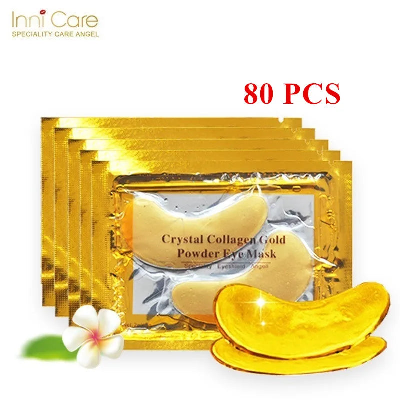 InniCare 50/60/80/100 Pcs Crystal Collagen Gold Eye Mask Anti Dark Circles Beauty Patches For Eye Skin Care Korean Cosmetics 40Pairs(80pcs)