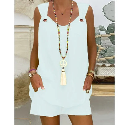 Women High Waist Short Sets Streetwear Elegant Fashion Versatile Solid Color Sleeveless Casual Top and Shorts Suits for Female