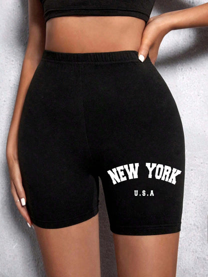 Summer Womens Sports Shorts New York The Emipure City Letter Printing Fitness Short Pantsstretch Thin Soft Female Sport Swear