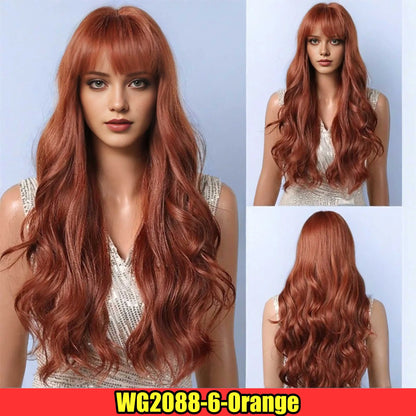 Synthetic Long Lace Wig Matte Silk Ombre Platinum Blonde Wavy Wig for Women 26 Inch Curly Middle Part Extension for Daily Orange 26inches