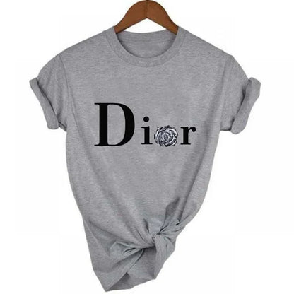 Men's and Women's Letter Printed Short Sleeved Shirt Basic Round Neck T-shirt Fashionable Casual Short Sleeved Summer Brand New H568-9-gray