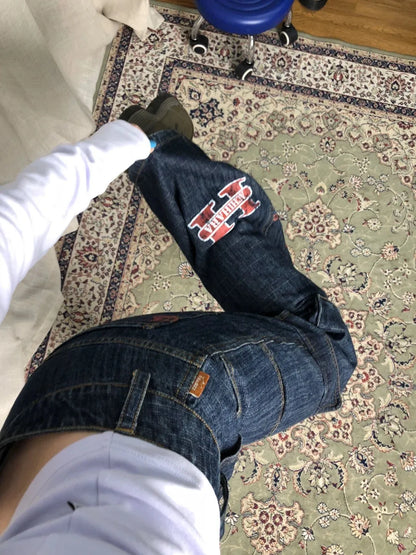 Karrram Vinatge Y2k Baggy Jeans Japanese 2000s Style High Waist Flared Jeans American Retro Denim Cargo Pants Harajuku Trousers