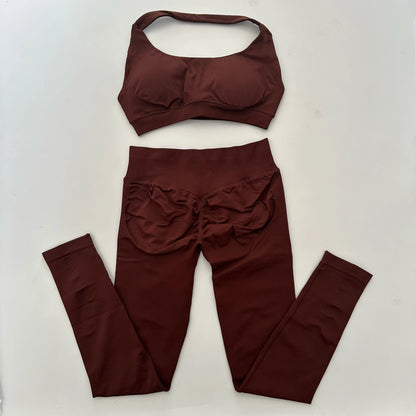 No Logo Yoga Legging Sets for Women Seamless Yoga Set Scrunch Butt Legging Set Workout Gym Suit with Halter Crop Top Badiee Stylez