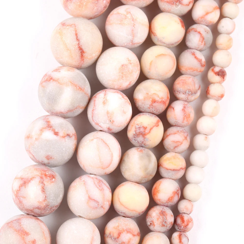 Natural Dull Polished Wood Jaspers Stone Spacer Beads For Jewelry Making DIY Necklace Bracelet 4mm-12mm Matte Round Beads 15" Red Web Jaspers