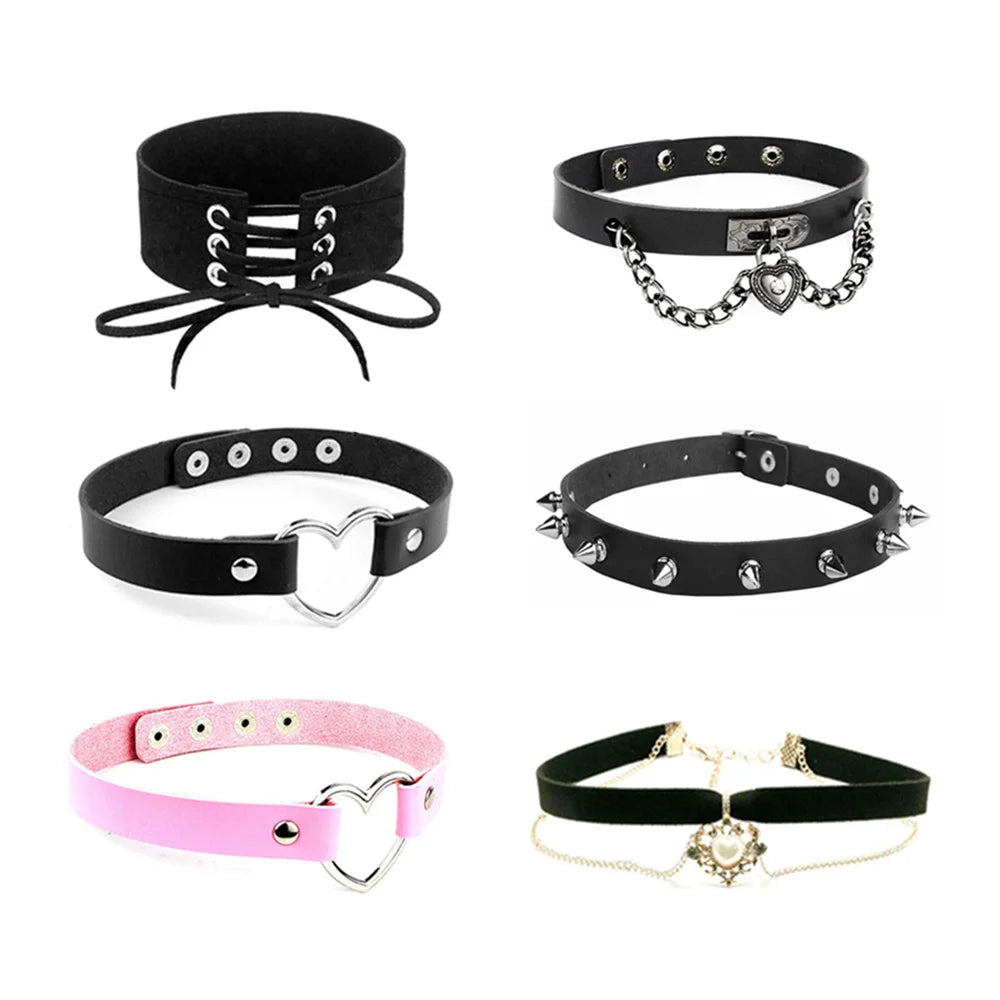 Sexy Trendy Vintage Charm Round Gothic Collar Necklaces Jewelry Gift Gothic Leather Heart Harajuku Women Punk Choker Necklace