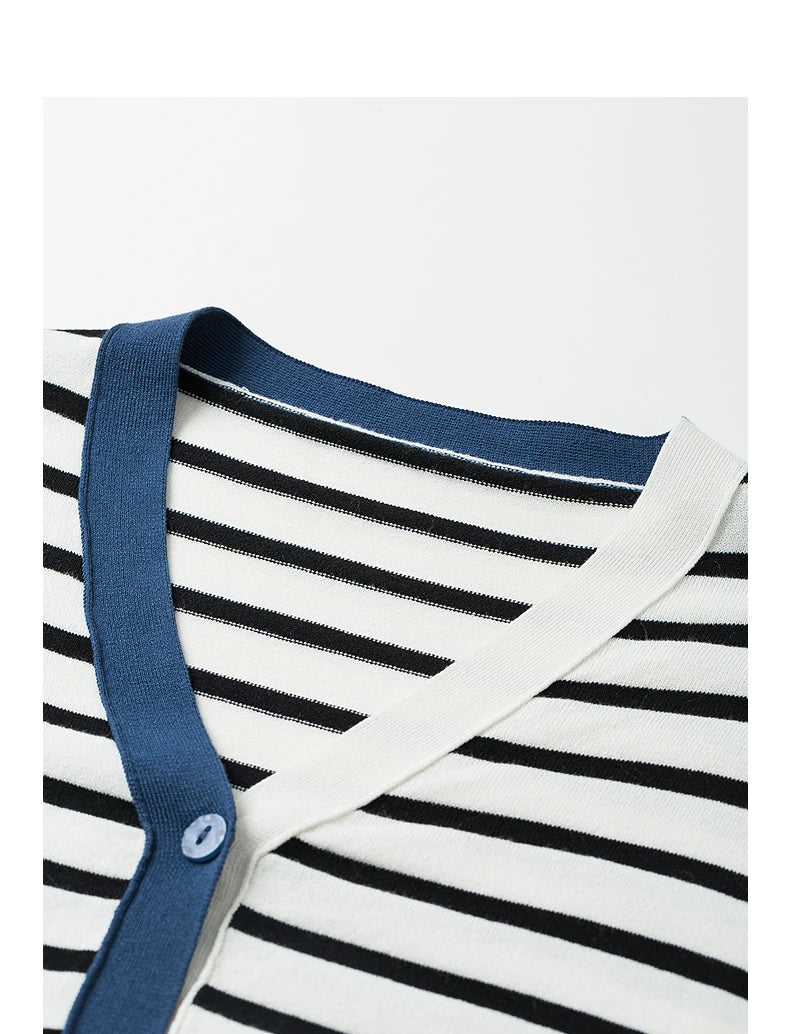 TOYOUTH Women Knitwear 2025 Summer New Short Sleeve Striped Contrast Color Pullover Tops 8523018