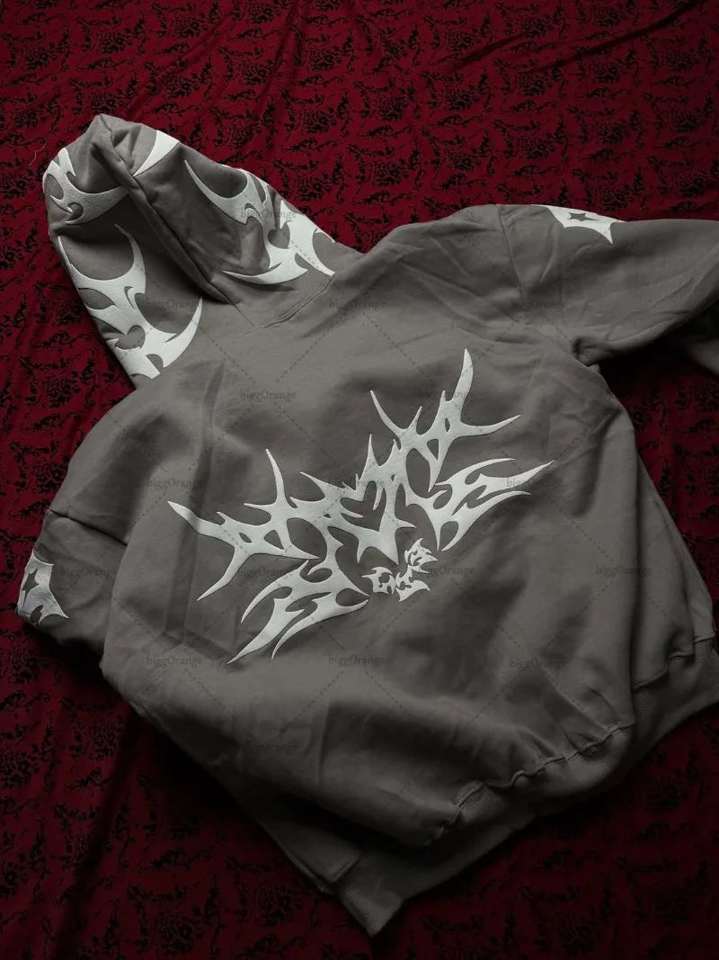 Striped Print Harajuku Gothic Casual Loose Sweatshirt Men Fashion Retro Hip-hop Y2K 2025 Rock Streetwear Oversized Hoodie Women