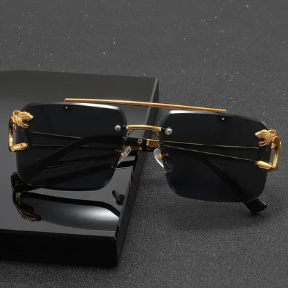 Vintage Luxury Golden Fahsion Glasses Cool Tiger Stand Women's Frameless Black For Men And Women Outdoor Travel Anti Glare Glass Badiee Stylez