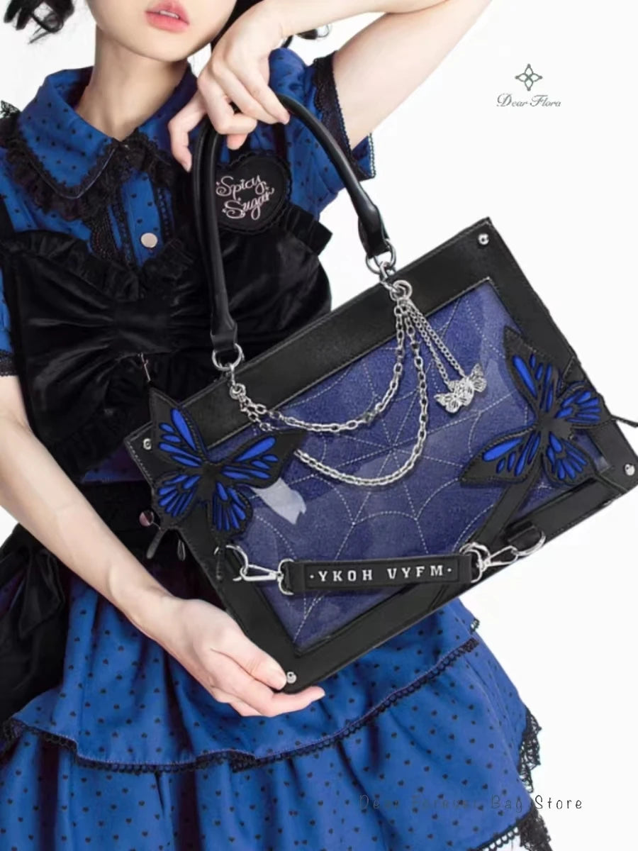 Labyrinth Butterfly Spider Web Letter Chain Handbags DIY Transparent Ita Bag Y2K Lolita Gothic Tote Vintage Fashion Shoulder Bag