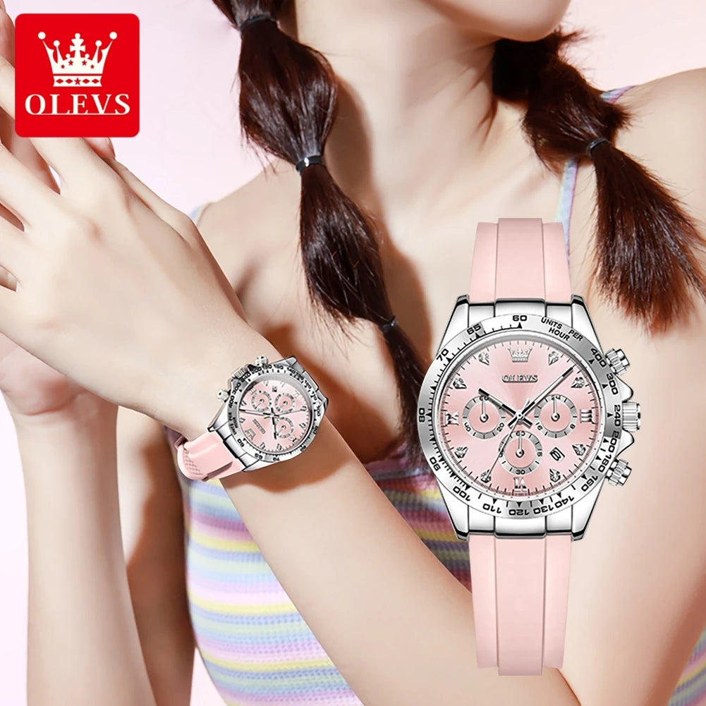 OLEVS 5618 Woman Watch Silicone Strap Luxury Brand Original Quartz Watch for Women Auto Date Waterproof Chronograph Ladies Clock