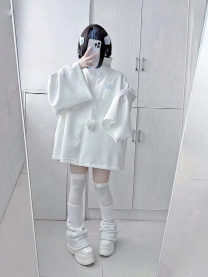 Spring Japanese Casual Solid Hoodies Women Loose Y2k Aesthetic Oversized Embroidery Coats Harajuku Zipper Grunge Sweatshirts