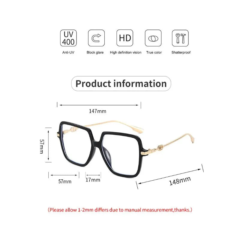 Fashion Oversized Square Eyewear Retro Womens Light Bloking Metal Frame Glasses Trend Optical Computer Eyeglasses Badiee Stylez
