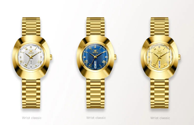 OLEVS Golden Quartz Watch for Women Fashion Elegant Tungsten Steel Case Waterproof Wristwatches Luxury Original Ladies Watch New