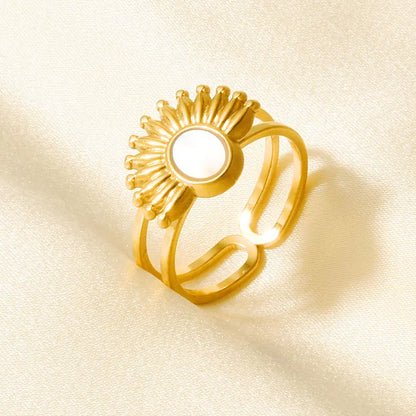 Sea Jewelry Shell Leaf Geometric Round Stainless Steel Rings For Women Men Accessories Open Adjustable Ring Beach Holiday Bagues J916-G-W adjustable