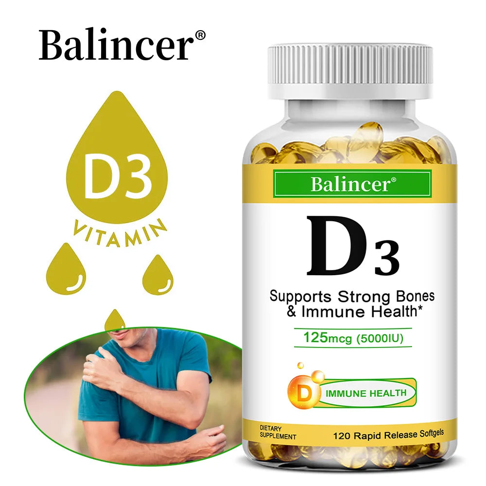 Balincer Vitamin D3 5000 IU (125 Mcg), Dietary Supplement for Bone, Teeth, Muscle and Immune Health Support, 30/60/120 Softgels