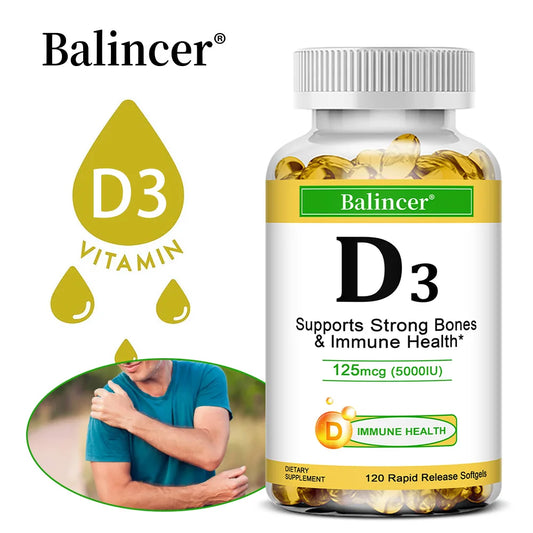 Balincer Vitamin D3 5000 IU (125 Mcg), Dietary Supplement for Bone, Teeth, Muscle and Immune Health Support, 30/60/120 Softgels