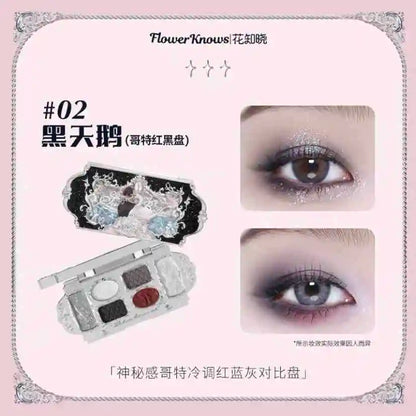 Flower Knows Moonlight Mermaid Eyeshadow Palette 8-Color Matte Shimmer Glitter Eye Makeup Cosmetics Women Beauty Eye Shadow swan black CHINA