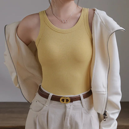 2025 Summer Women Strappy Tank Top Built-in Bra Seamless Wirefree Push Up Y2K Fashion Tube Top Innerwear Outerwear Hot Selling Yellow