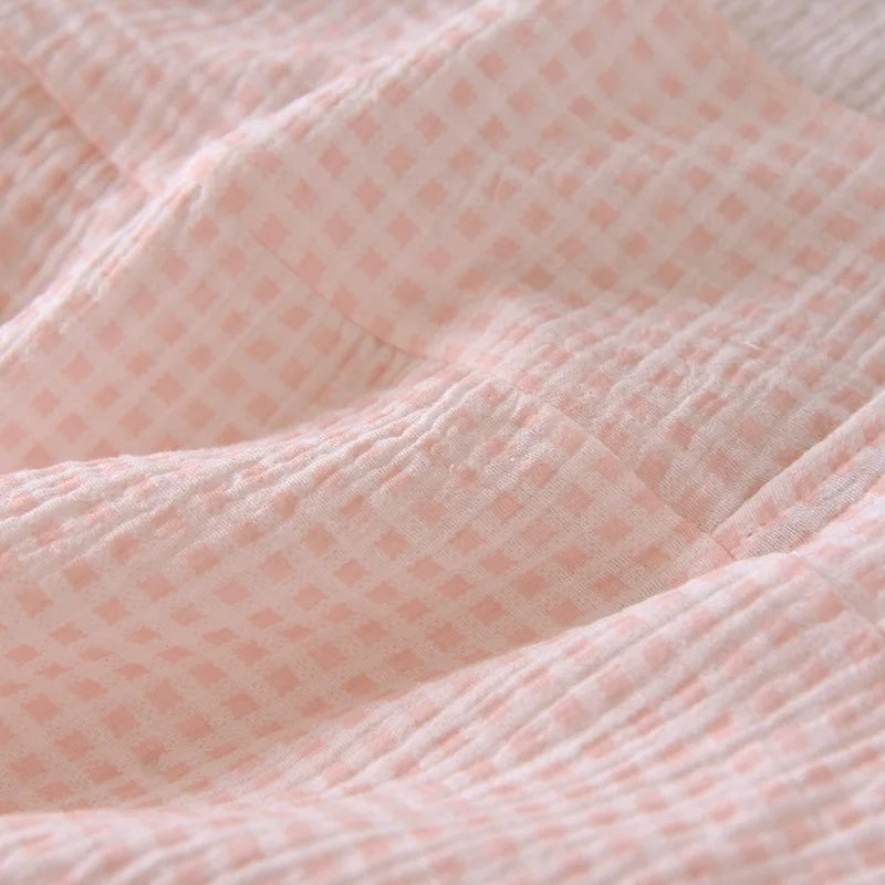 2025 Japanese summer new women's pajamas suit short-sleeved shorts two-piece 100% cotton crepe simple checked thin home clothes