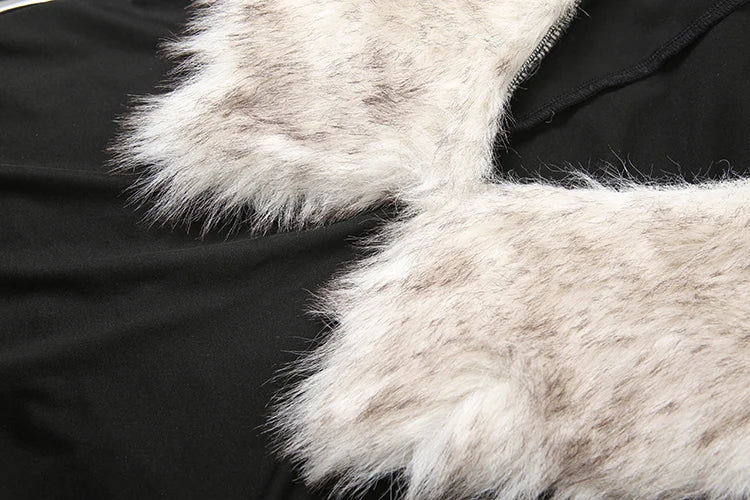 Weird Puss Sexy Furry Collar Junpsuits+Foot Cover Woman Hipster Autumn Full Sleeve Skinny Peach Hip Midnight Party Club Overalls Badiee Stylez