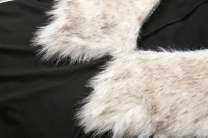 Weird Puss Sexy Furry Collar Junpsuits+Foot Cover Woman Hipster Autumn Full Sleeve Skinny Peach Hip Midnight Party Club Overalls Badiee Stylez