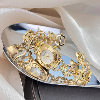 High-End Women's Skeleton Design Watch Square Roman Hour Markers Light Luxury Fashion Cross-Border Best-Seller Ladies Watch