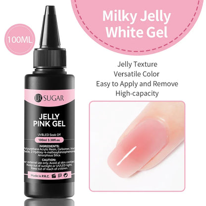 UR SUGAR 100ml Reinforcement Gel Nail Prep Dehydrator Nail Art Soak Off UV LED Base Gel No Wipe Top Coat Varnish Manicure Jelly Pink