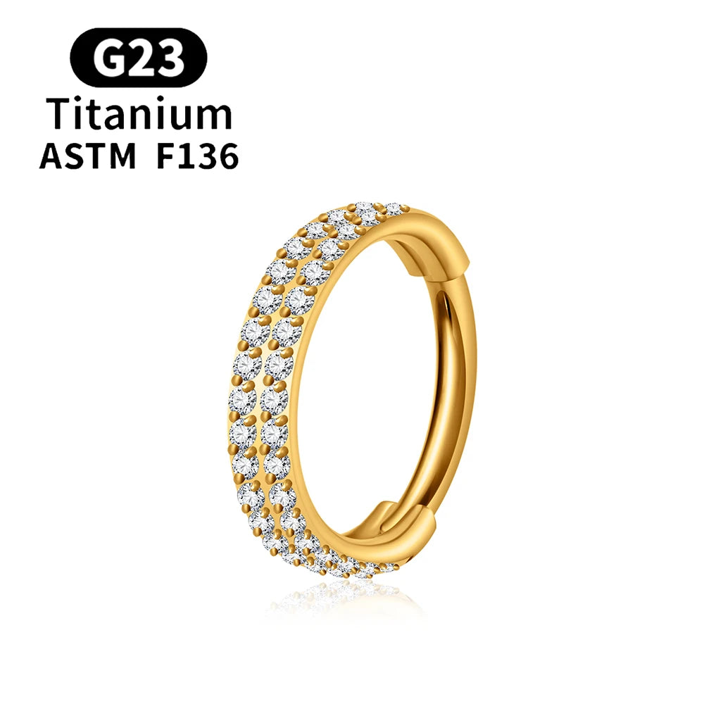 F136 G23 Titanium Nose Ring 16G Hinged Segment CZ Septum Clicke Daith Earrings Hoops Ear Cartilage Tragus Helix Piercing Jewelry Gold Color 7 CHINA