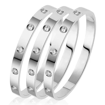 Stainless Steel Bracelets On Hand 6mm 4mm Bangles For Women Jewelry Lady Girl Women's Fashion Rhinestone Titanium Designer Gifts 3 pcs silver color