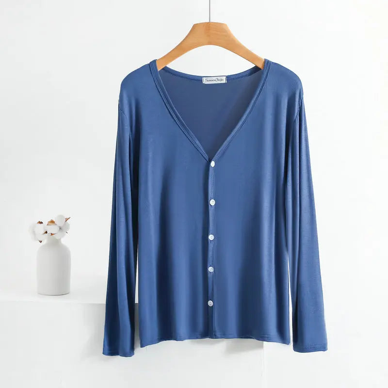 Summer Spring Modal Cardigan Long sleeves Candy colors V Neck Tshirt Open-front sun-proof clothing Air-conditioned tops