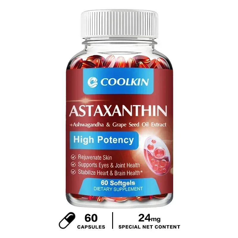Astaxanthin 24mg - with Ashwagandha, Grape Seed Oil Extract - for Joint, Brain, Immune and Heart Support Diet 60 Capsules