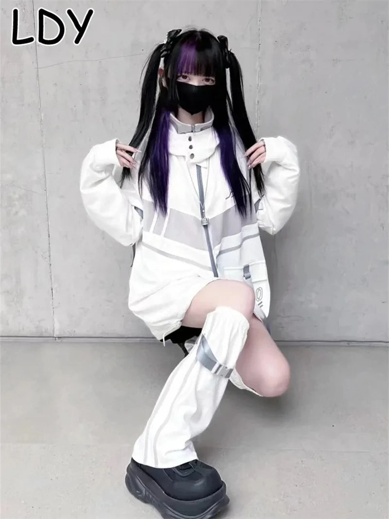 Japanese Oversized Hoodies Streetwear Vintage Contrast Coats Women Loose Y2k Aesthetic Jackets2025 Casual Grunge Zipper Tops Badiee Stylez