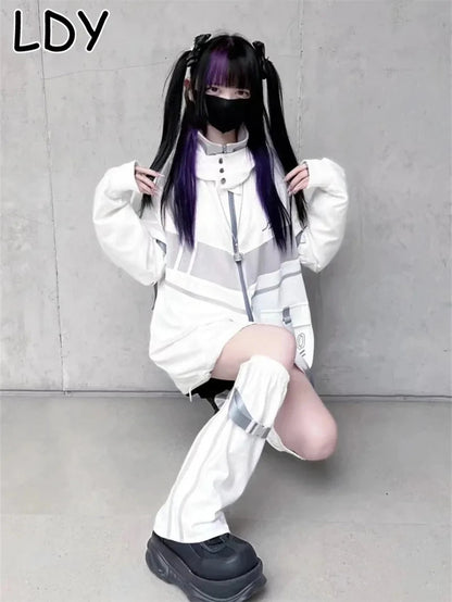 Japanese Oversized Hoodies Streetwear Vintage Contrast Coats Women Loose Y2k Aesthetic Jackets2025 Casual Grunge Zipper Tops Badiee Stylez