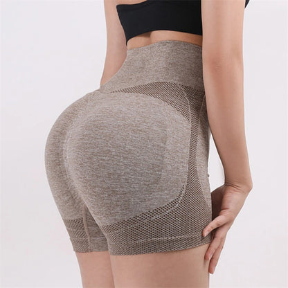 Women Yoga Shorts High Waist Workout Shorts Fitness Yoga Lift Butt Fitness Ladies Yoga Gym Running Short Pants Sportswear Khaki