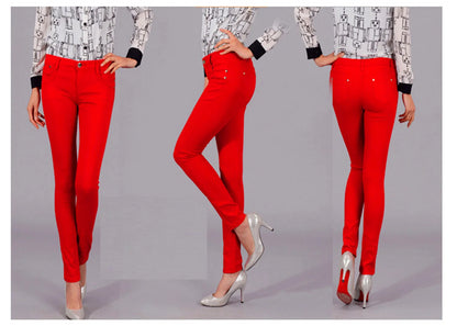 Women Dress Pants Tapered Leg Colored Stretch Slim Jeans Skinny Trousers Pockets for Daily ouc073