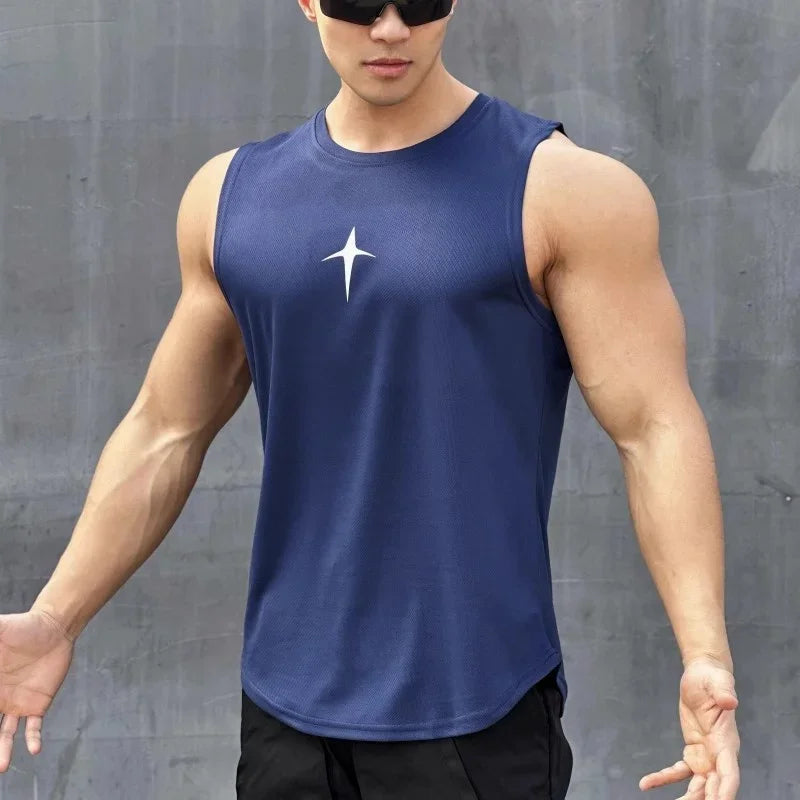 summer Sleeveless vest outdoor sport tank top running fitness undershirt quick drying round neck gym T-shirt men Breathable tops