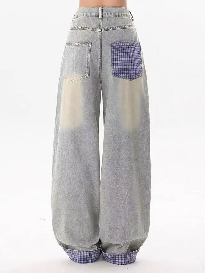 Y2K fashion retro cartoon embroidered women wide-leg jeans casual Harajuku loose pants street personality high-waisted jeans