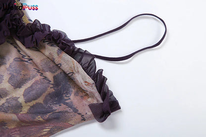 Weird Puss Side Split Women Dress Spaghetti Strap Halter Neck Edible Tree Fungus Hollow Out Sexy Evening Party Ladies Vestido