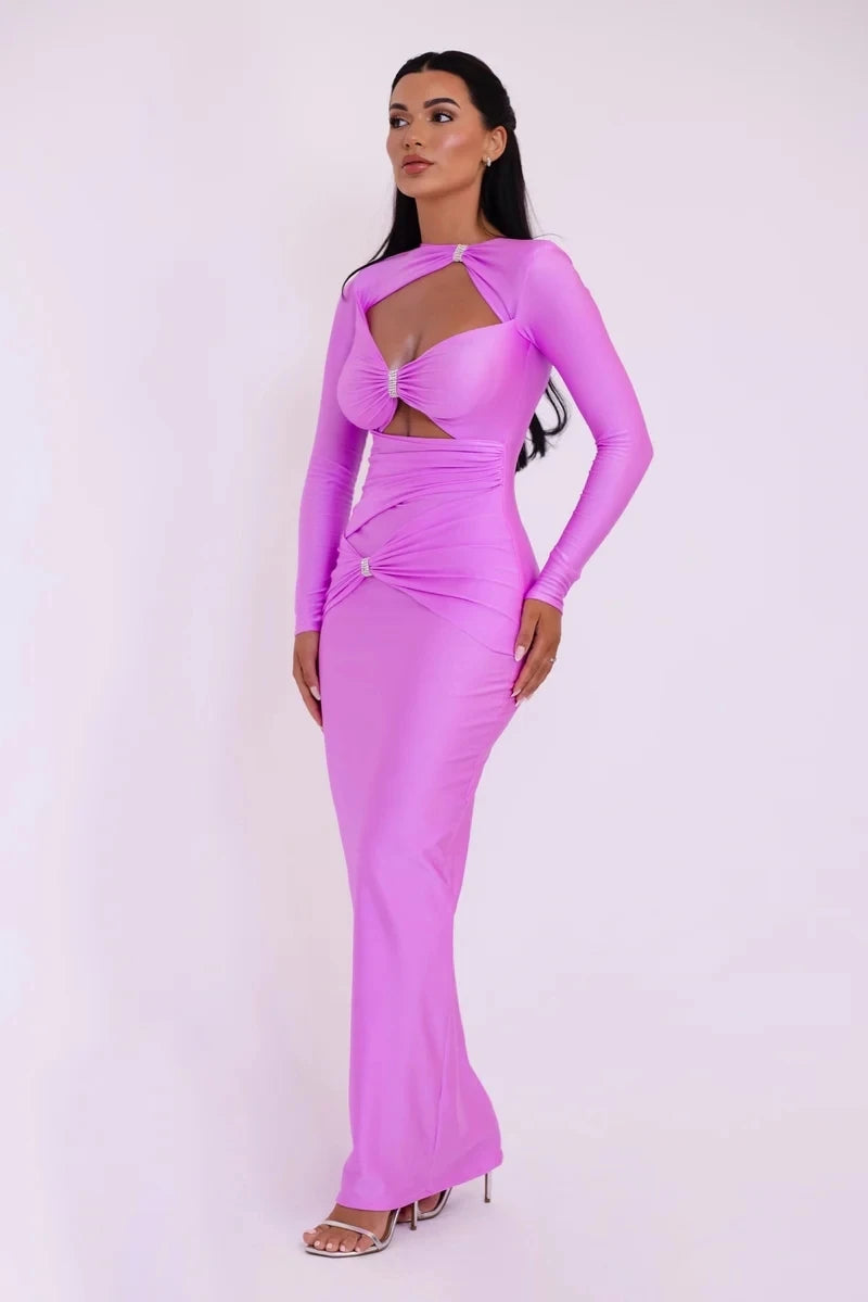 Articat Sexy Hollow Out Long Sleeved Elastic Tight Dress Women Pleats Double Layered Female Vestidos Elegant Party Evening Dress