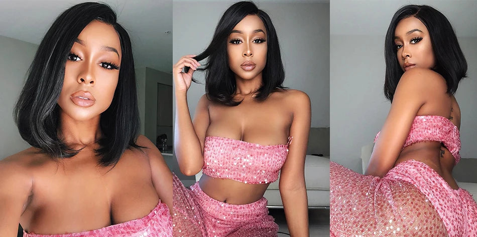 Bone Straight Short Bob Wigs 100% Human Hair Wigs Wear and Go Glueless Lace Front Wig Brazilian Lace Front Human Hair Wigs 180%