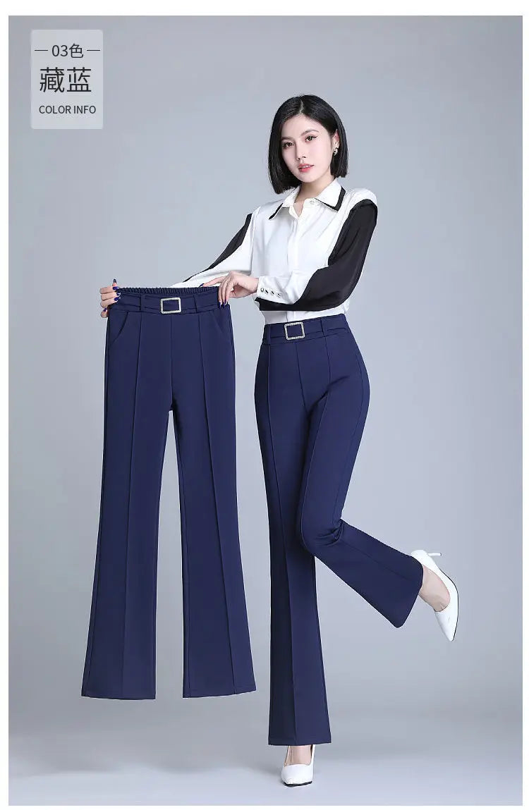 Office Lady Elegant Fashion Flare Pants Spring Autumn Diamonds High Waist All-match Solid Women Casual Straight Trousers 2022 Badiee Stylez