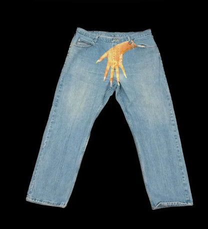 Street fashion retro design jeans Y2K rhinestone sequins retro blue loose men's and women's jeans high waist wide-leg trousers 5