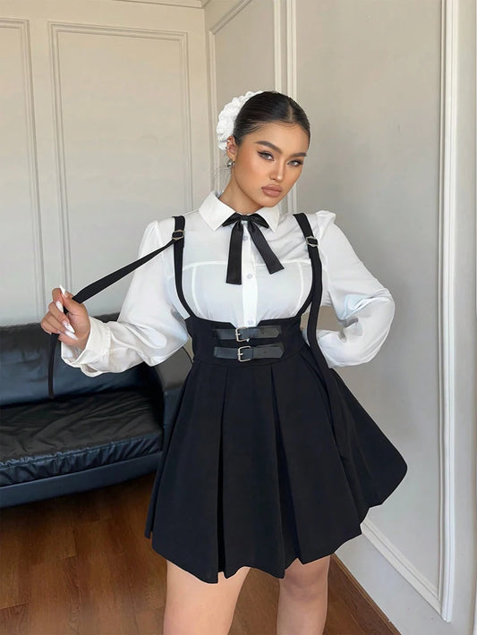 Plus Size Women's High Waisted Solid Colour Peplum Casual Suspender Skirt Elegant Casual Pure Colour Y2K Skirt Black