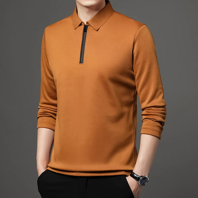 Men's Solid Color Long Sleeved POLO Shirt Casual Fashion Top Badiee Stylez
