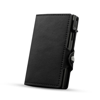 CASEKEY Pink Wallet Slim Minimalist Leather Pop UP Wallet Rfid Blocking Mini Aluminum Automatic Card Holder for Women Men Black no Zipper