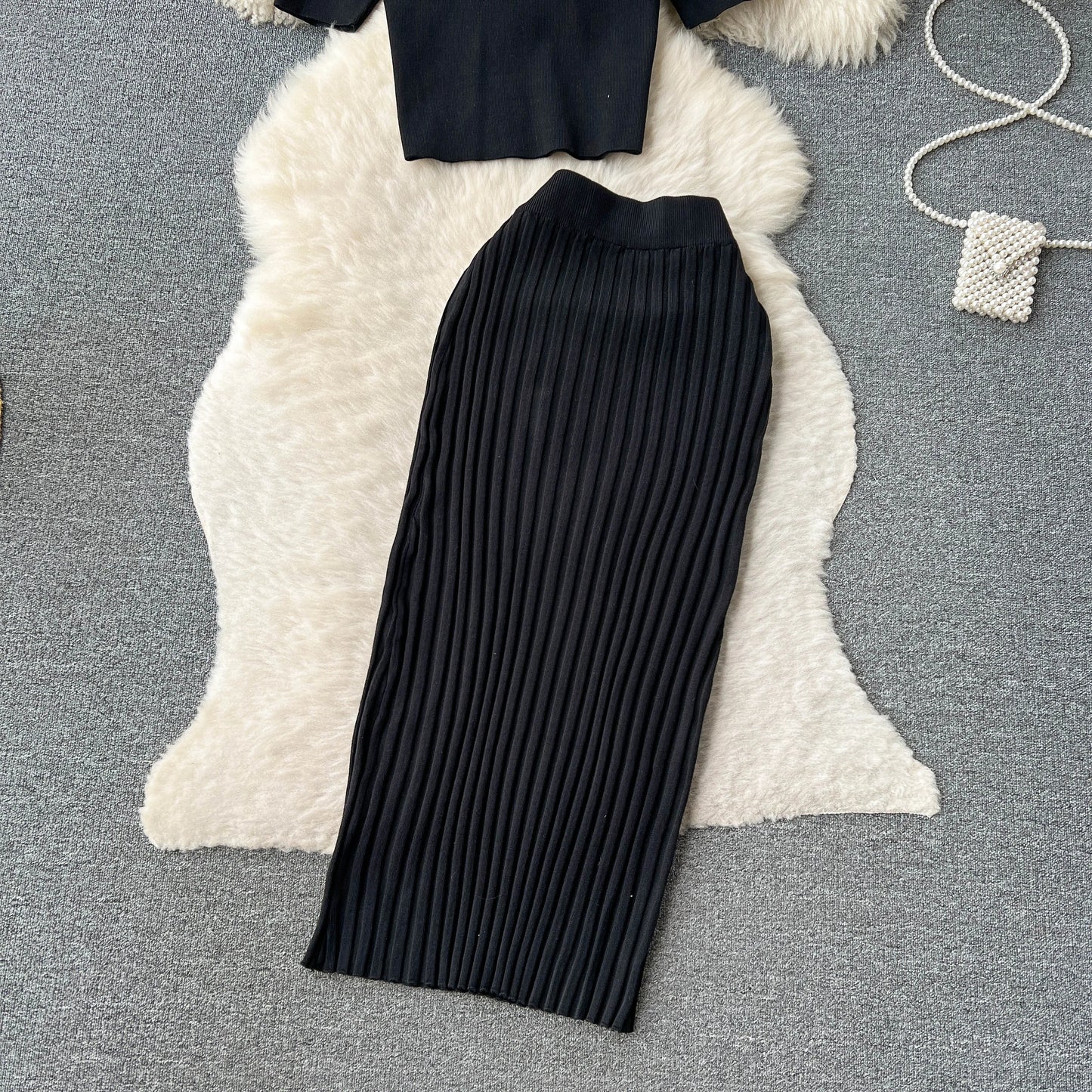 SINGREINY Casual Two Piece Sets Women Summer O Neck Top Elastic Waist Long Skirt Fashion Office Lady Korean Knit Suit