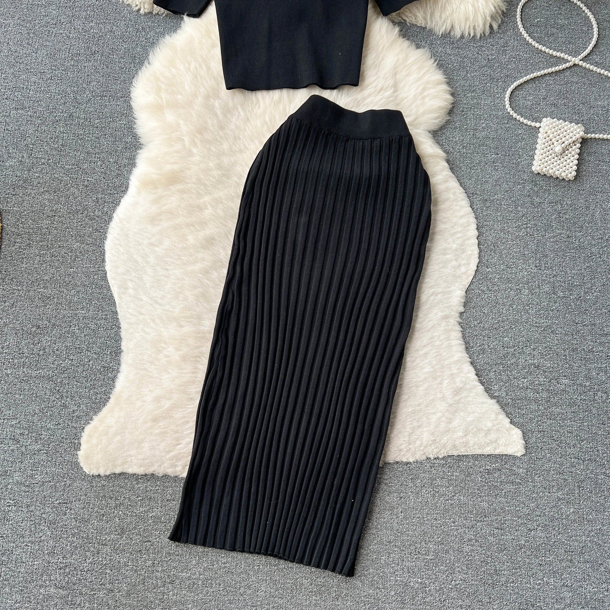 SINGREINY Casual Two Piece Sets Women Summer O Neck Top Elastic Waist Long Skirt Fashion Office Lady Korean Knit Suit