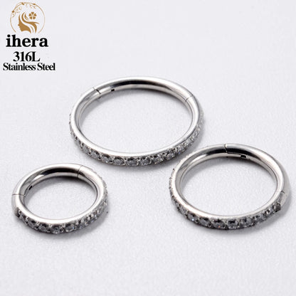 316L Stainless Steel Zircon CZ Hinged Segment Nose Septum Clicker Ring Round Earrings Hoops Ear Tragus Helix Piercing Jewelry