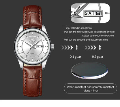 OPK Brand Women's Watch Fashion Double Calendar Quartz Waterproof Night Light 6002