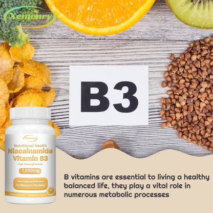 Niacinamide Vitamin B3 Capsules - Supports Brain Function and Heart Health, Boosts Energy Production, and Enhances Immunity